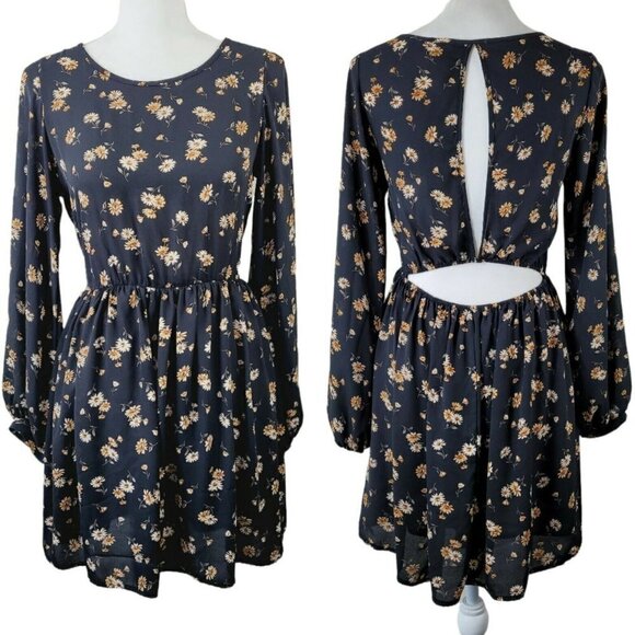 Swell Women's Whimsical Dress Black Floral Mini Dress Sz Small Surfer Girl - Picture 1 of 12